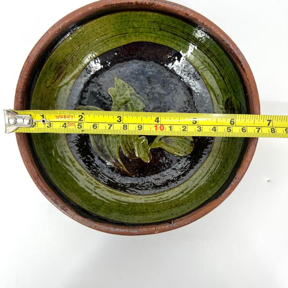 Vintage Patamban Michoacan Green Bowl Redware Pottery Mexico Folk Art - Picture 4 of 6